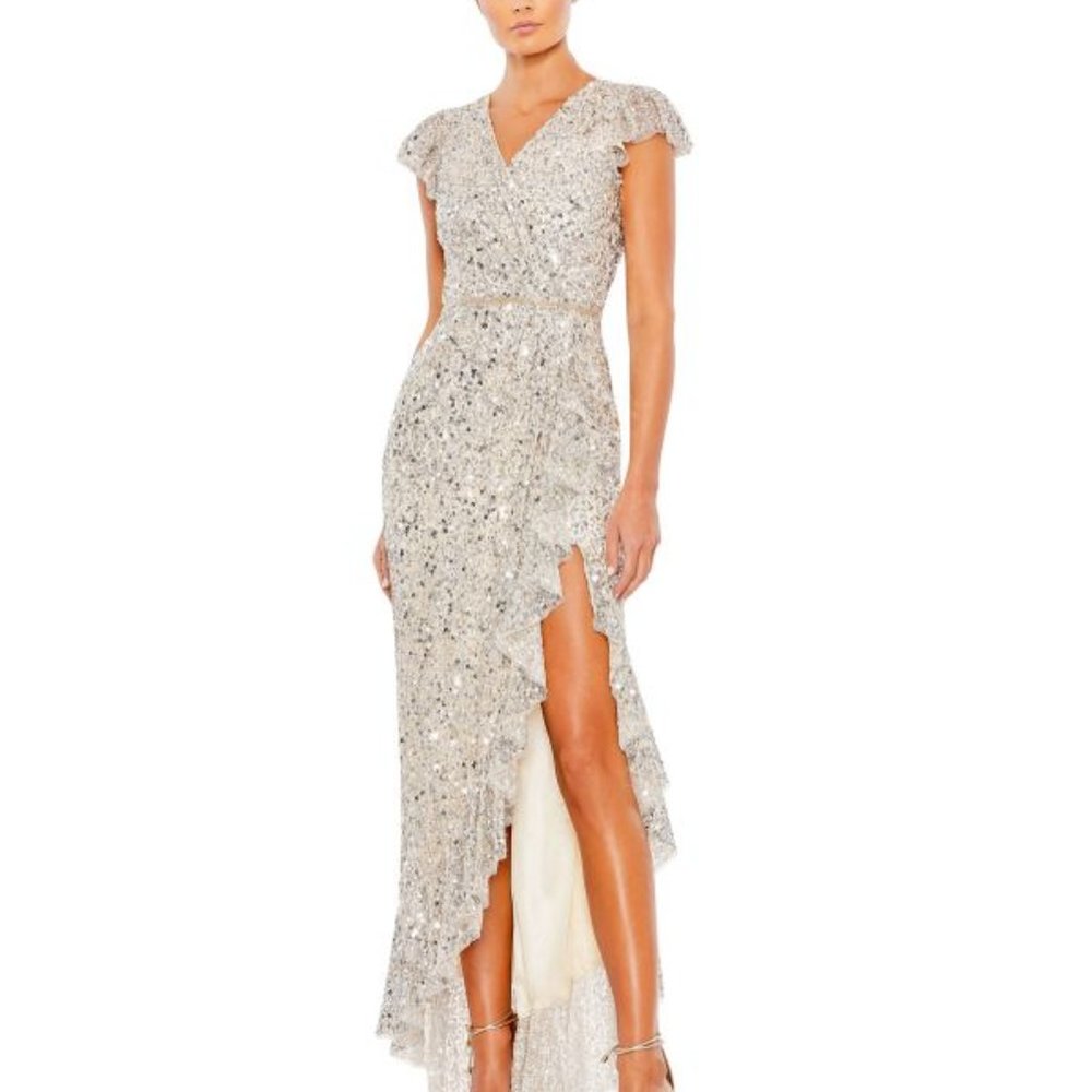 Mac Duggal 70113 Ruffle Skirt Sequin Dress Size 10